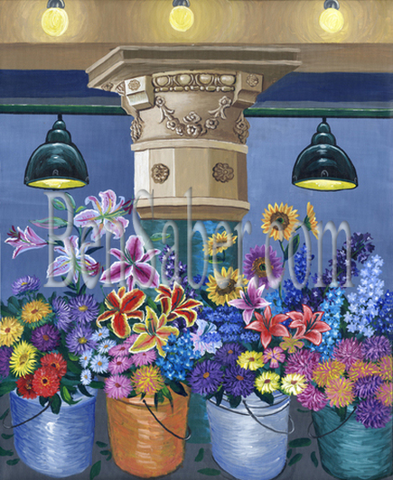  flowers pillar inside Pike Place Market Seattle Painting Picture