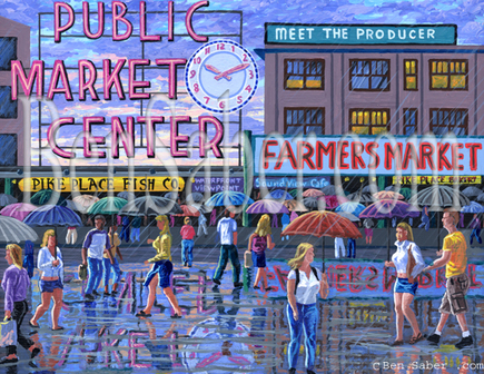Rainy day at Pike Place Market Painting Picture