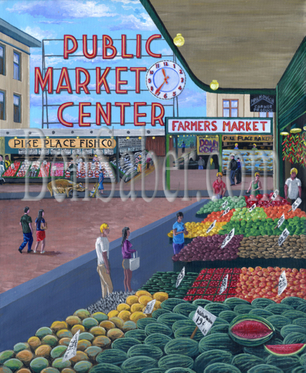Farmer produce Pike Place Market Seattle Painting Picture