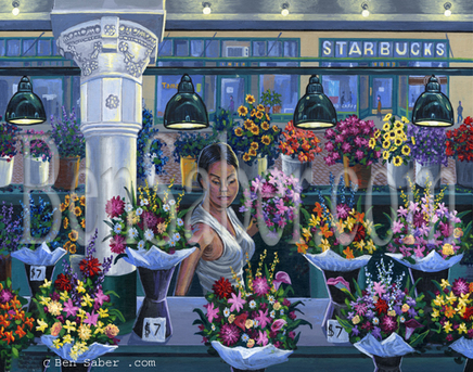 Flower vendor Pike Place Market Seattle Painting Picture