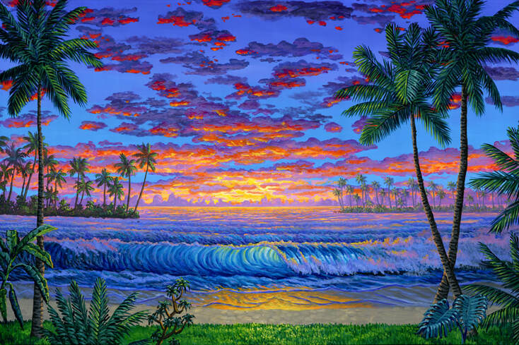 Tropical beach sunset painting Picture