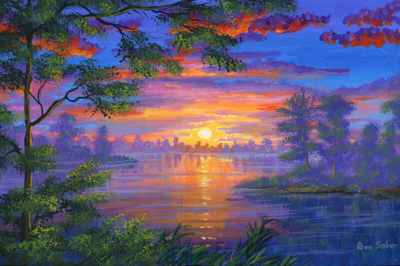 lake sunset painting Picture