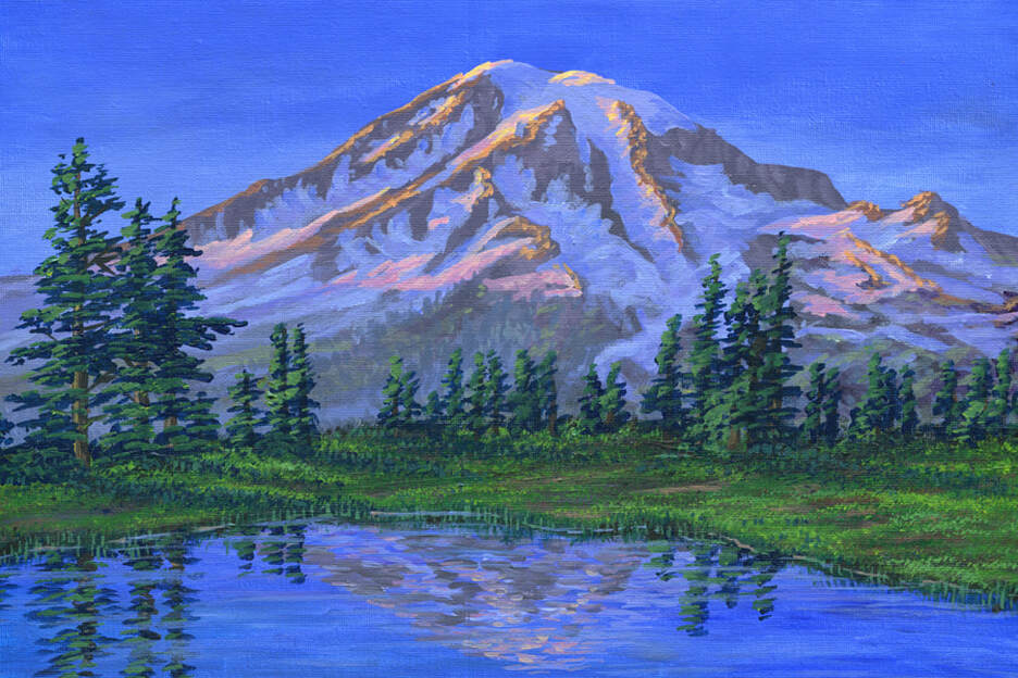 mountain lake sunset painting Picture