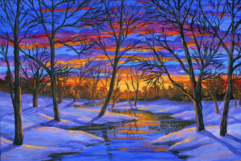 snow sunset landscape painting Picture